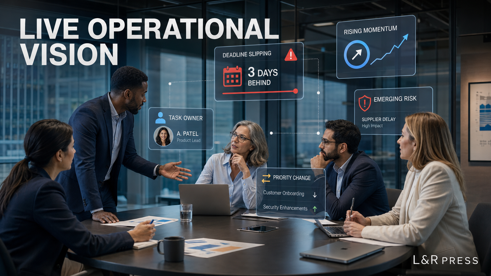 L&R Press live operational vision showing business leaders priorities, ownership, momentum and emerging operational risks in real time