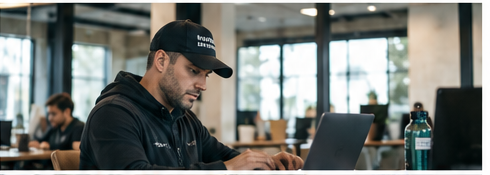 Business owner executing work on a laptop